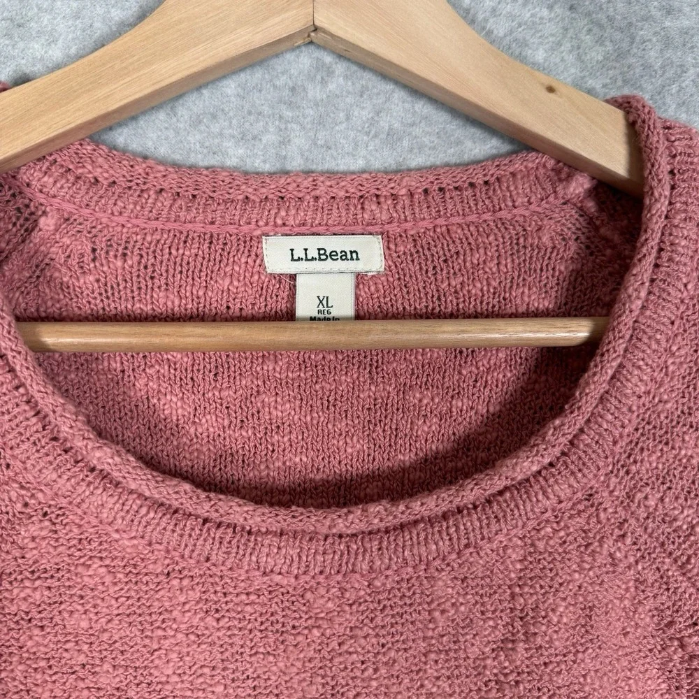 LL Bean Womens Pink XL‎ Cotton Textured Crewneck Raglan Sweater 506299